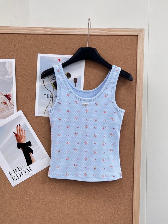 Prada. Tops - Prada Ditsy Floral Light Blue Tank Top